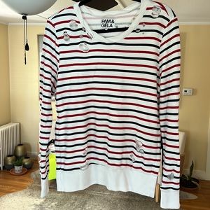 Distressed sweater. Size medium. Red, White & Blue.